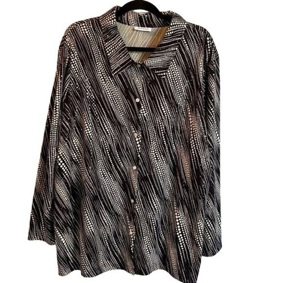 Avenue Long Sleeve Button Down Top with Sparkle Plus Size - Picture 1 of 7